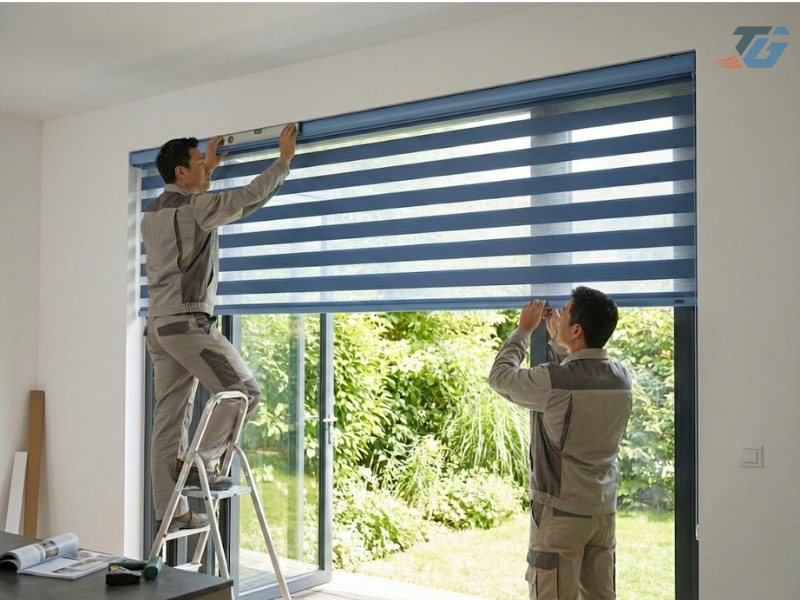 Hình ảnh thi công rèm cuốn cầu vòng cho biệt thự