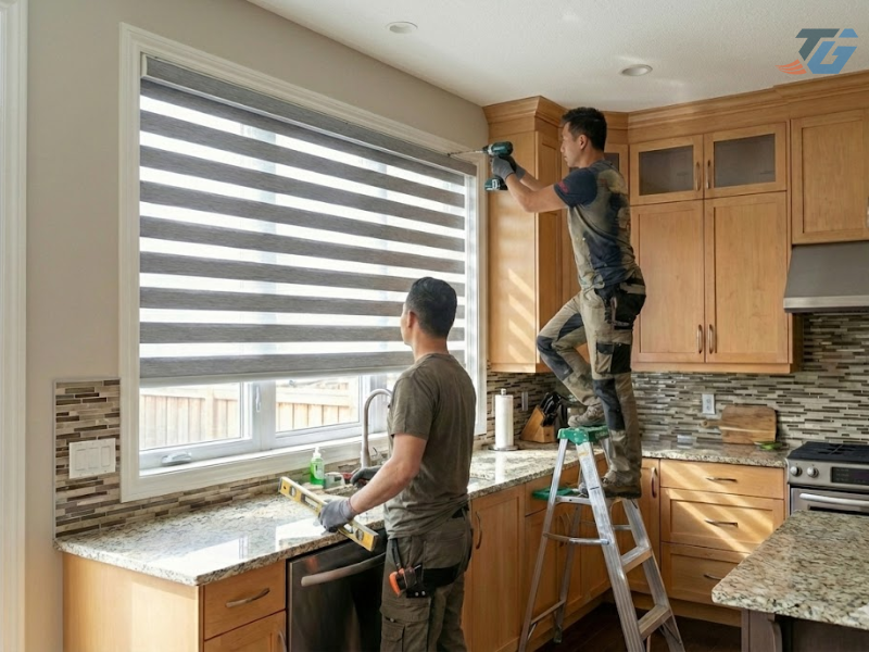 Hình ảnh thi công rèm cuốn cầu vòng cho phòng bếp