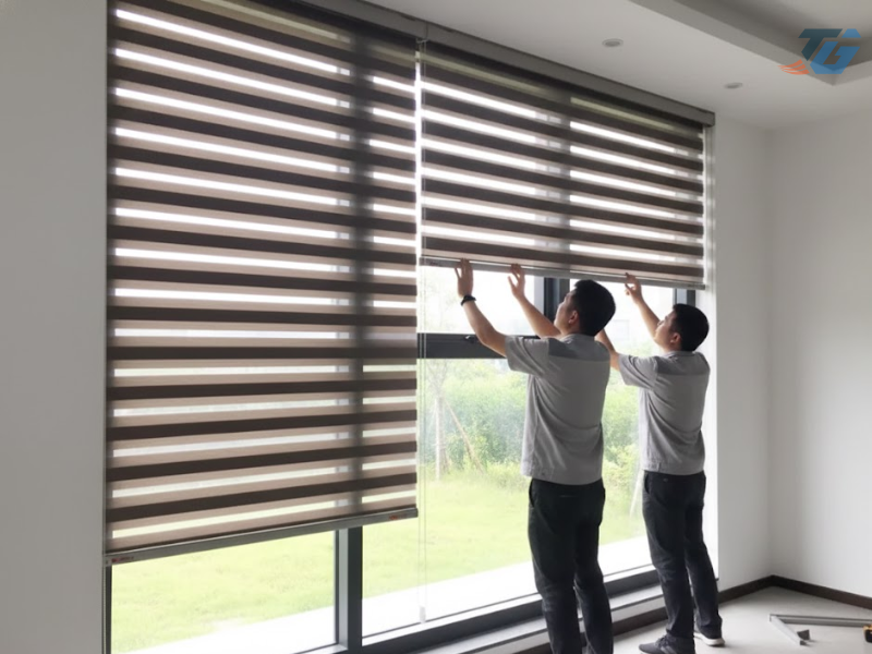 Hình ảnh thi công rèm cuốn cầu vòng cho văn phòng