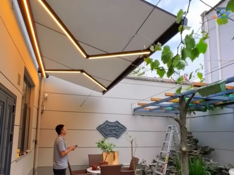 Thi công mái hiên tự động cho nhà phố