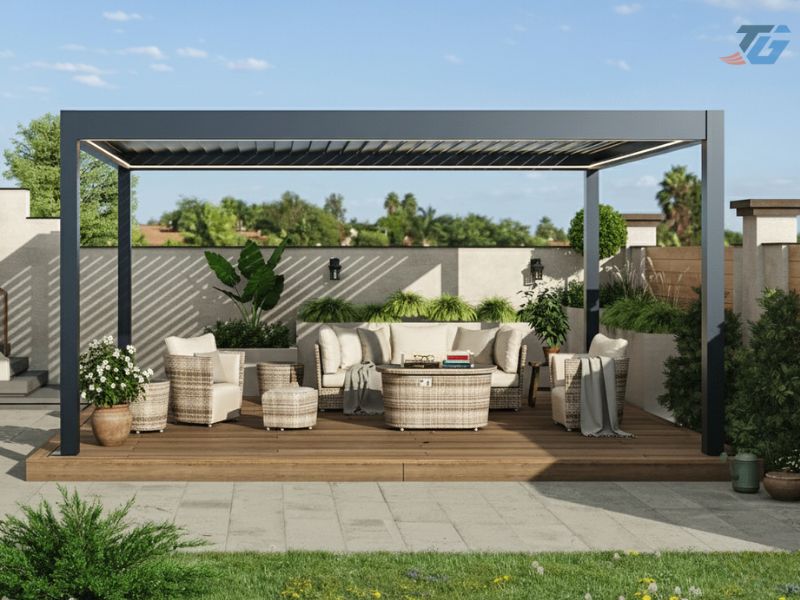 Thi công thực tế mái nhôm xếp lật tự động cho biệt thự