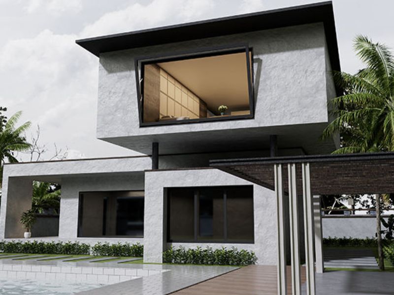 Thi công vách kính mở hất tự động cho biệt thự