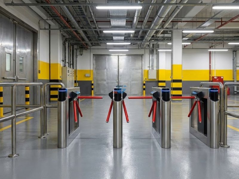 Thi công cổng xoay Tripod Turnstile tại nhà máy công nghiệp