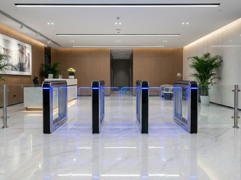 Thi công lấp đặt cổng swing barrier tại tòa văn phòng Thi công lấp đặt cổng swing barrier tại tòa văn phòng